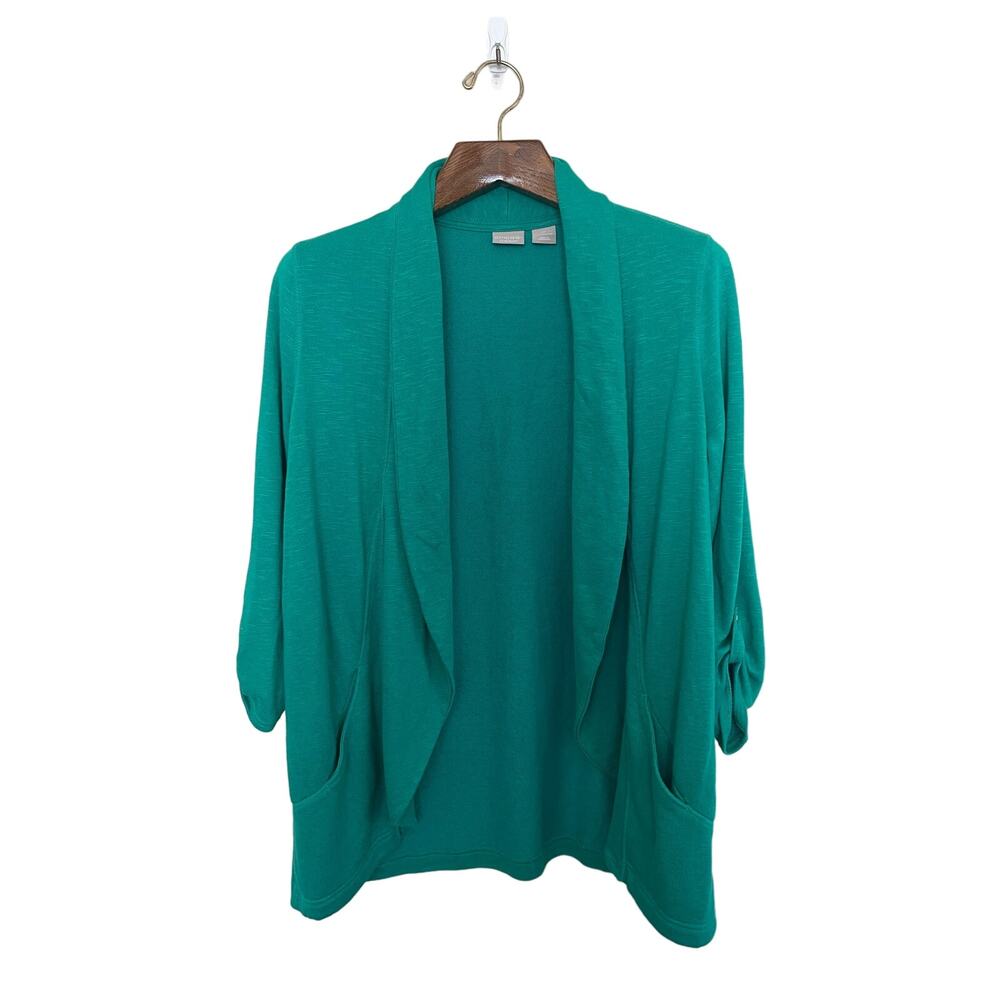 Chicos Zenergy Kelly Green Drape Front Open Cardigan Women’s Size 8/10 SZ 1P
